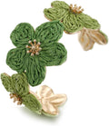 Raffia Flower Cuff Bracelet for Women, Floral Chunky Bangle Wide Open Cuff Statement Bracelet