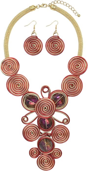 Statement African Necklace For Women African Jewelry Costume Earring Sets Tribal Fashion Colorful Big Rhinestone Crystal Pendent Collar Choker Bold Chunky Bib Handmade