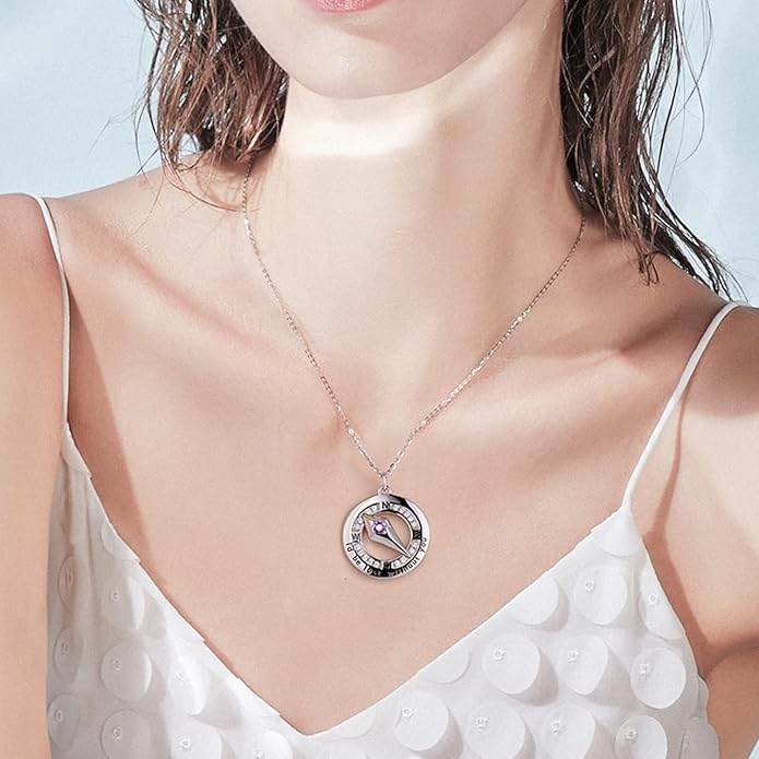 FANCIME Sterling Silver Compass Birthstone Necklaces Fine Jewelry Anniversary Birthday Gifts for Women Her Wife Mom
