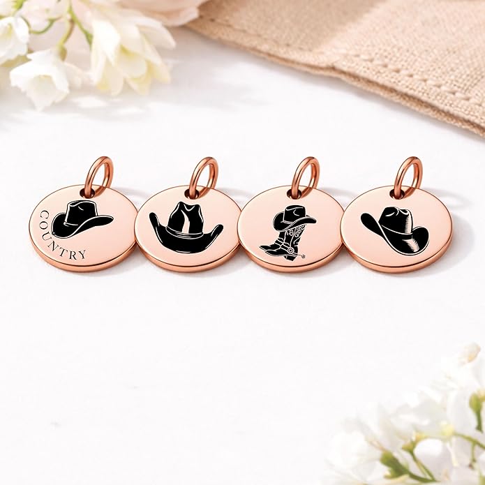 SM Design Western Charm Set of 4 – Stainless Steel Western Charms for Bracelets & Necklaces – Cowgirl, Ranch & Country Style Jewelry Charms – Western Gift for Women & Moms