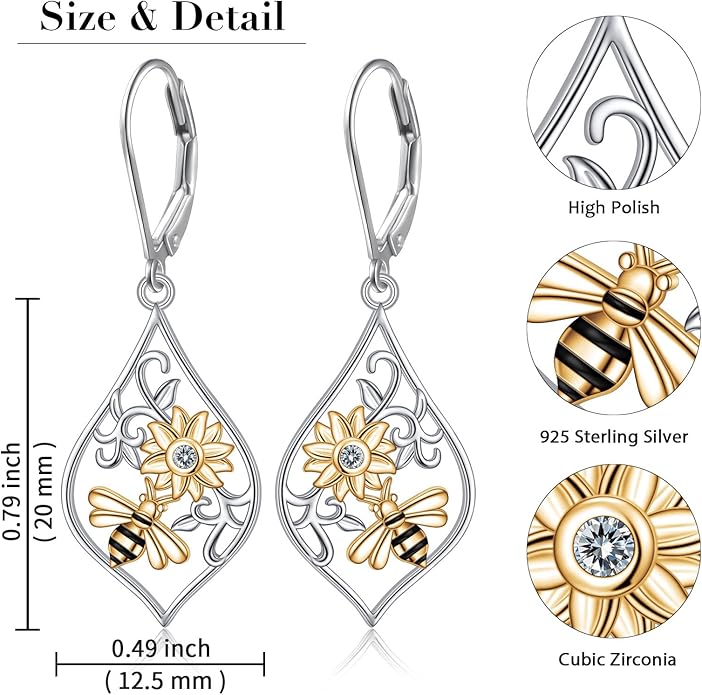 925 Sterling Silver Filigree Dangle Drop Earrings Daisy/Lotus/Rose Flower/Moonstone Leverback Teardrop Earrings for Women Infinity Celtic Knot Daisy Lotus Jewelry for Mothers Day