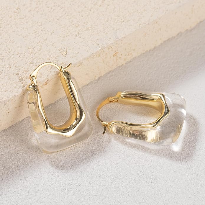 Acrylic Hoop Earrings Chunky Huggie Statement Vintage Earrings Cute Resin Drop Earring Trendy Jewelry Gifts for Women