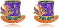MardiGras Stud Earrings for Women Glitter Delicate Compact Flower Mask Hat Lips Stud Earring Charm Green Purple Gold Carnival Earring Cute MardiGras Jewelry Accessories for Women