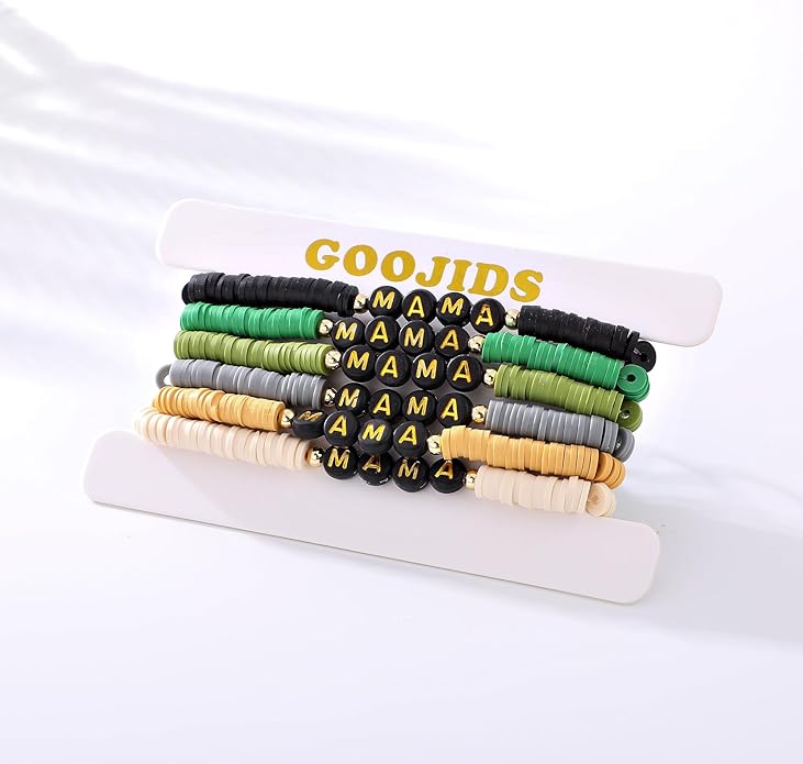 GOOJIDS Surfer Heishi Clay Bead Bracelets for Women Bohemian Stackable Gold Plated Beaded Stretch Bracelets Elastic Layering Friendship Bracelets Set Boho Jewelry