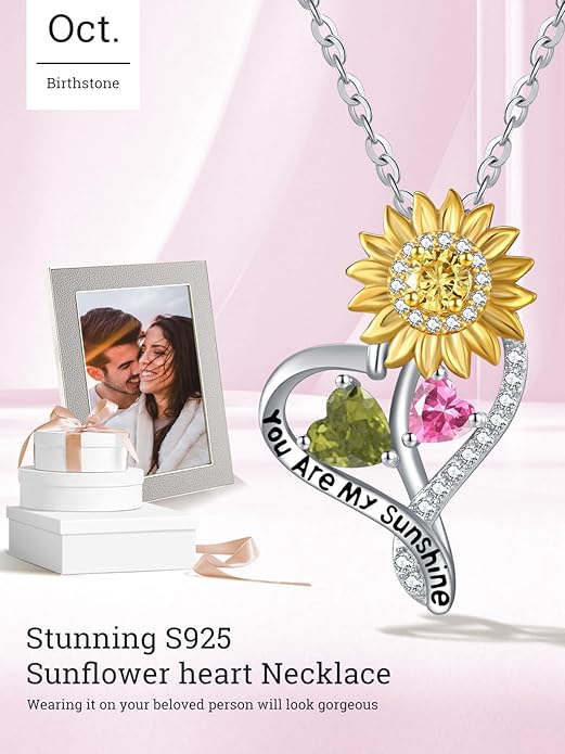 Valentine's Day Gifts for Wife 925 Sterling Silver Double Birthstone Pendant Necklaces I Love You for Always and Forever Necklace Anniversary Birthday Gifts for Wife Girlfriend Mom Her