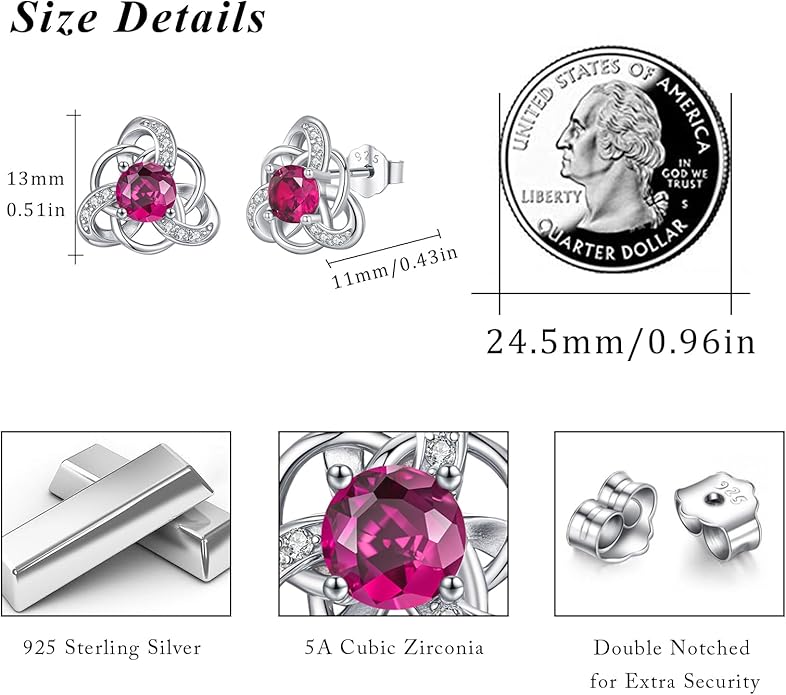 MEDWISE 925 Sterling Silver Birthstone Stud Earrings for Women Birthday Jewelry Gifts for Daughter Mother Women Valentines Day Gifts for Her