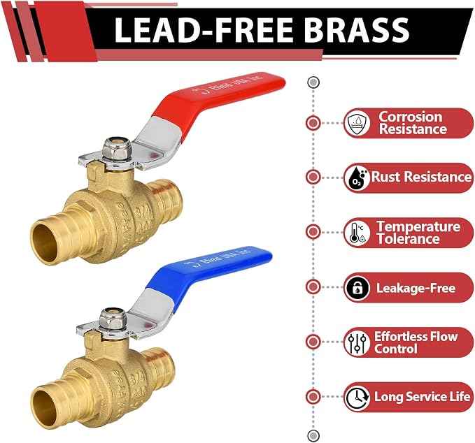 10-Pack 3/4" PEX Brass Ball Valve, Barb Crimp Pex Connection | Full Port Water - Image 3