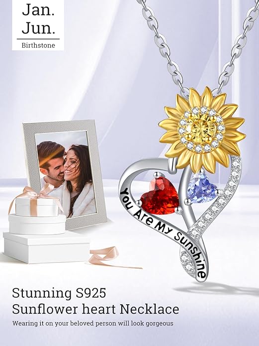 Valentine's Day Gifts for Wife 925 Sterling Silver Double Birthstone Pendant Necklaces I Love You for Always and Forever Necklace Anniversary Birthday Gifts for Wife Girlfriend Mom Her