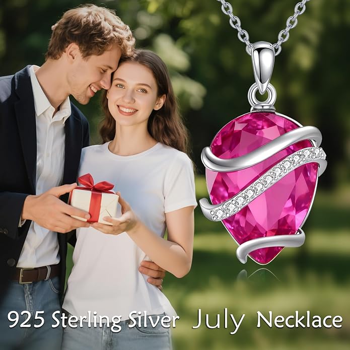 Birthstone Necklace for Women Sterling Silver Teardrop Pendant Necklace Birthday Jewelry Gift for Women