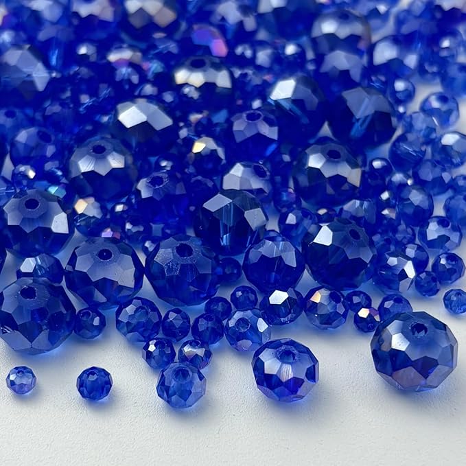 600pcs Crystal Glass Beads 3mm 4mm 6mm 8mm 10mm Rondelle Faceted Crystal Beads Spacer Beads for Necklace Bracelet Earrings DIY Jewelry Crafts Making Supplies(Blue AB)