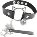 Gothic Heart Pendant Choker Necklace with Chain, Black Leather Collar, Silver Metal Hardware