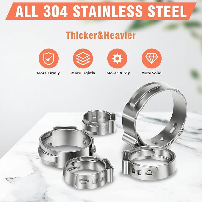 60pcs 1 inch PEX Cinch Clamps Rings, 304 Stainless Steel Pex Crimp Rings - Image 4