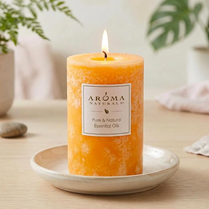 Aroma Naturals Lavender & Tangerine Essential Oil Scented Pillar Candle - Image 4