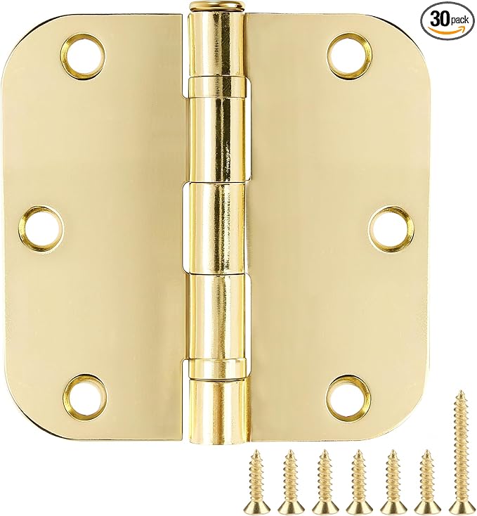 TDCHINGES Rounded Door Hinges Polished Brass 3.5 Inch 5/8" Lasting Mute | 30 by TDCHINGES