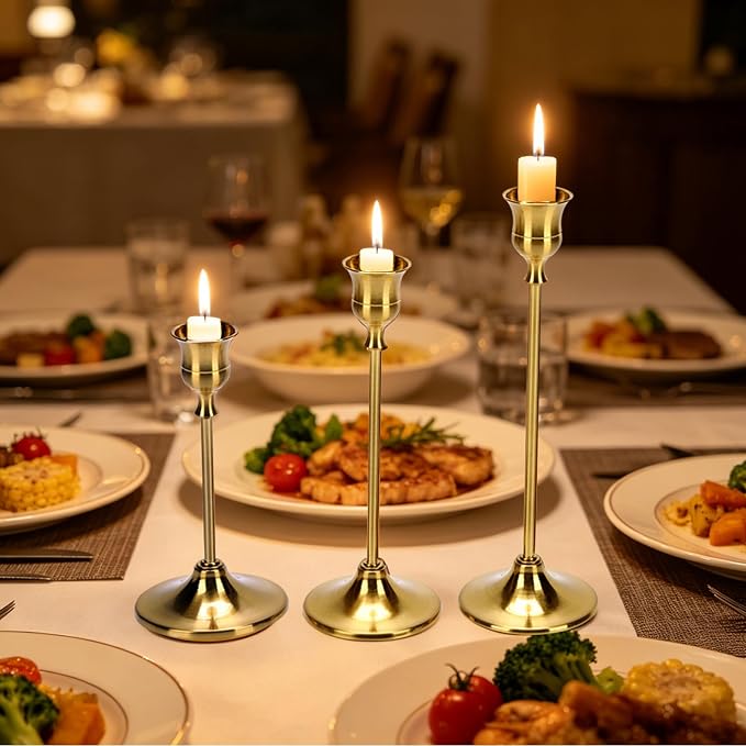 48PCS Brass Gold Taper Candle Holders Set, Centerpiece, Festive Mantel - Image 4