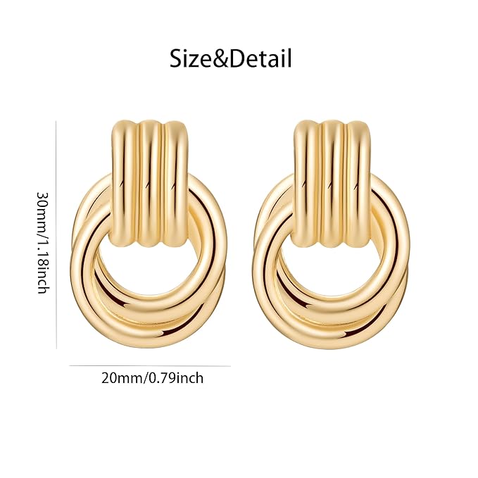 Chunky Knot Earrings for Women, Link Circle Statement Drop Dangle Studs, Women Trendy Jewelry
