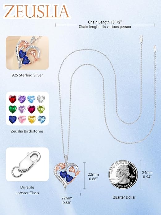 Valentine's Day Gifts for Wife 925 Sterling Silver Double Birthstone Pendant Necklaces I Love You for Always and Forever Necklace Anniversary Birthday Gifts for Wife Girlfriend Mom Her