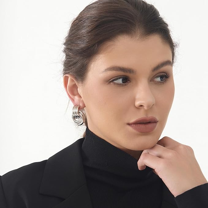 Silver Knot Earrings, Circle Link Geometric Drop Dangle Earrings Studs, Women's Jewelry_L Size