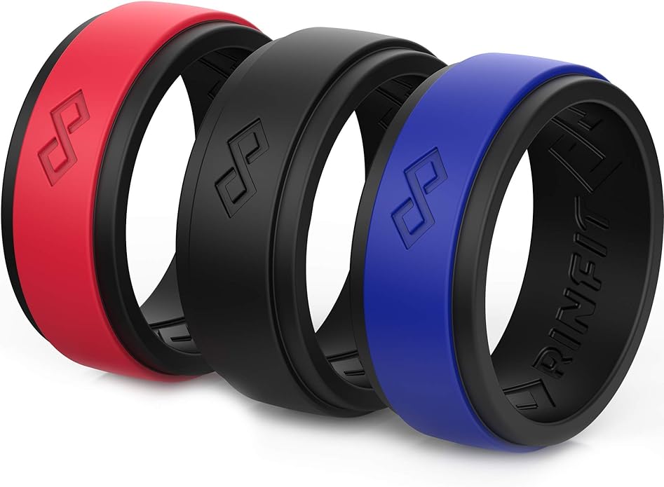 Rinfit Silicone Rings for Men 9mm Wide, 2mm Thick - Mens Rubber Wedding Bands - Infinity Ring with 2 Layers - Patented Design