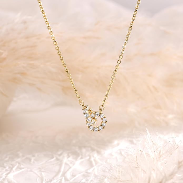 CHESKY 14K Gold Plated Pendant Necklace for Women, Dainty Pendant Necklace Trendy Cubic Zirconia Choker Necklaces for Women Simple Gold Everyday Jewelry