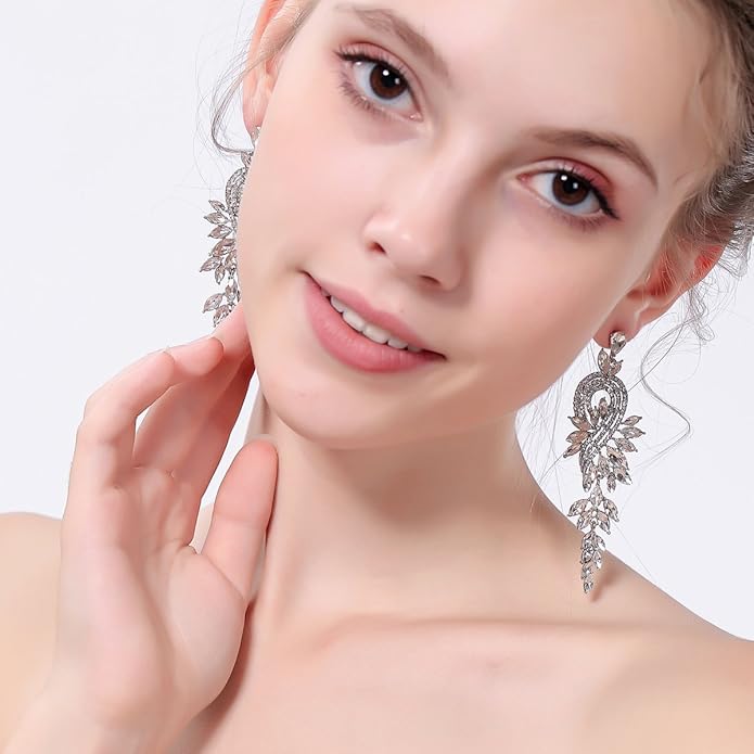 mecresh Marquise Crystal Bridal Chandelier Dangle Drop Earrings Ladies Gifts in Silver/Gold Tone