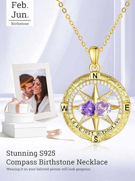 Valentine's Day Gifts for Wife 925 Sterling Silver Double Birthstone Pendant Necklaces I Love You for Always and Forever Necklace Anniversary Birthday Gifts for Wife Girlfriend Mom Her