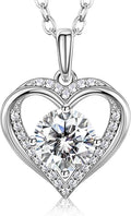 NORBU Moissanite Necklace for Women, 1 CT D Color VVS1 Clarity Round Cut, 925 Sterling Silver Heart Necklace with 18K White Gold Plated, Jewelry Gift for Wedding Anniversary Birthday Christmas Valentine's Day