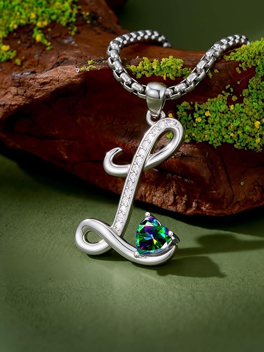 Valentines Day Gifts for Women Alphabet A to Z Initial Birthstone Pendant Necklaces for Women - 18k White Gold Plated Personalized Name Jewelry Valentine Mothers Day Birthday Gifts for Women Her Girlfriend