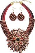 Statement African Necklace For Women African Jewelry Costume Earring Sets Tribal Fashion Colorful Big Rhinestone Crystal Pendent Collar Choker Bold Chunky Bib Handmade