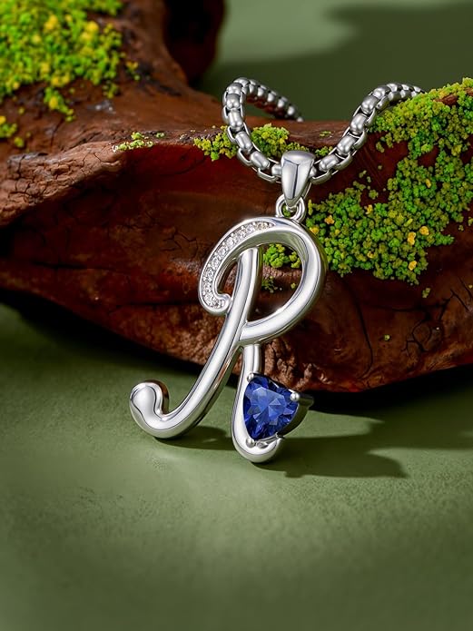 Valentines Day Gifts for Women Alphabet A to Z Initial Birthstone Pendant Necklaces for Women - 18k White Gold Plated Personalized Name Jewelry Valentine Mothers Day Birthday Gifts for Women Her Girlfriend