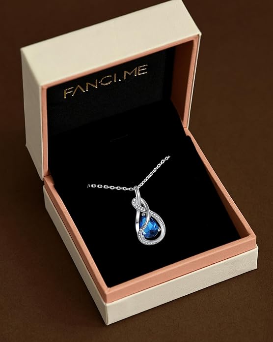 FANCIME TimelessTie Birthstone Necklace for Women White Gold Plated Sterling Silver Ribbon Design Jewelry Knot Pendant Fine Jewelry Gemstone Birthday Graduation Anniversary Valentines Day Gifts for Women Wife Mother Her