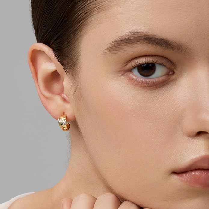 18K Gold Plated Huggie Hoop Earrings for Women, 925 Sterling Silver Post, Hypoallergenic Small Earrings