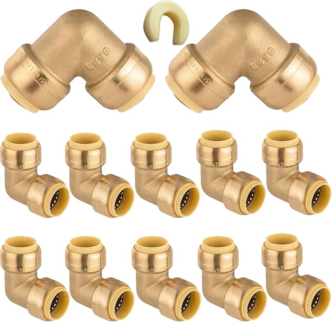12PC HeSun 1/2" x 1/2" Push-fit 90 Degree Elbow | Brass Push-to-Connect by HeSun