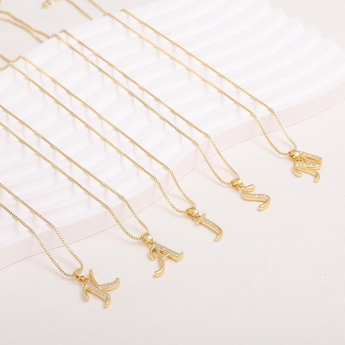Initial Necklace for Women, 14K Gold Plated Box Chain Letter Pendant, Trendy Name Necklace, Dainty Personalized Jewelry Valentines Day Gift for Her