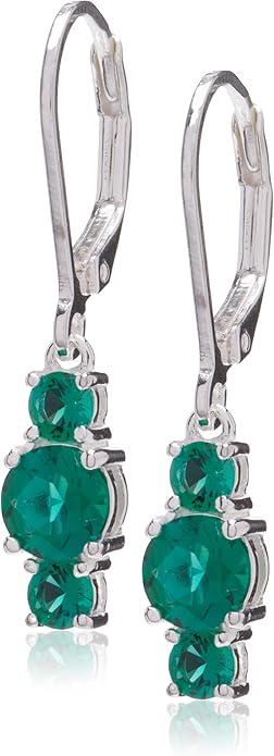Amazon Essentials Sterling Silver Genuine and Created Gemstone Three Stone Birthstone Leverback Dangle Earrings