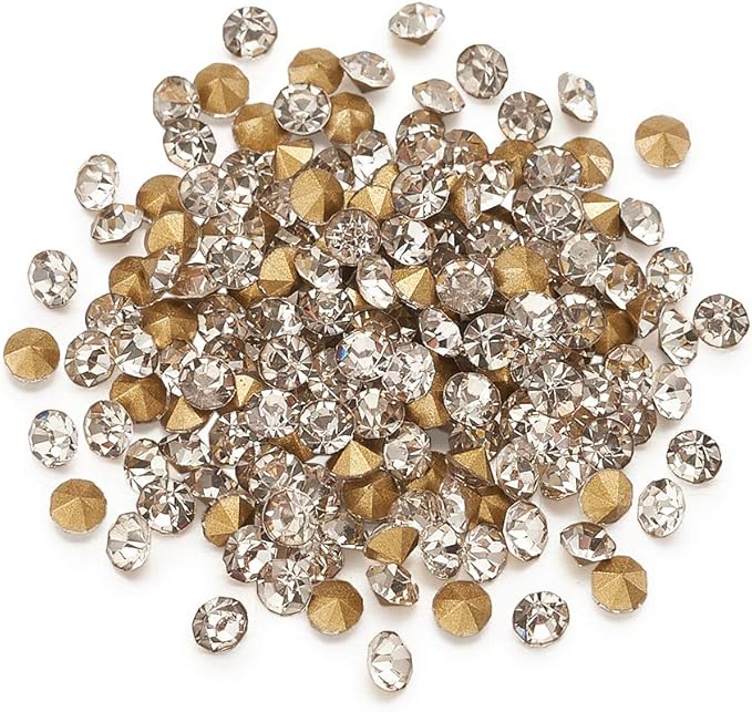 Fashewelry 1440Pcs Pointed Back Clear Glass Rhinestone Cabochons 4mm Mini Faceted Crystal Diamante Gem Cab Covers with Gold Plated No Hole for DIY Jewelry Making