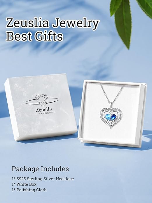 Valentine's Day Gifts for Wife 925 Sterling Silver Double Birthstone Pendant Necklaces I Love You for Always and Forever Necklace Anniversary Birthday Gifts for Wife Girlfriend Mom Her