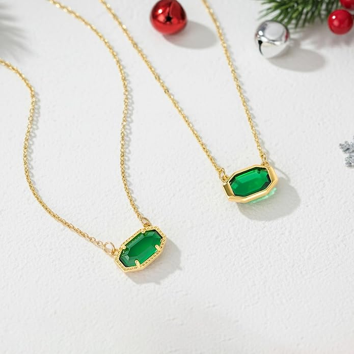 Birthstone Necklace for Women 14K Gold Plated Dainty Pendant Teen Trendy Stuff Jewelry Gift Chain 17+3 Inch
