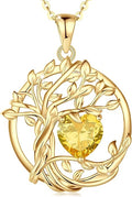 FANCIME Tree of life Birthstone necklace Sterling Silver Pendant Birthstone Necklace Gemstone Anniversary Birthday Jewelry Christmas Gifts for Mom Her Wife