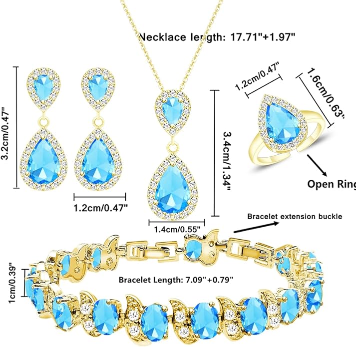 LMXXVJ Teardrop Jewelry Set for Women，Necklace Earrings Adjustable Ring Bracelet Set Fashion Formal Platinum/Gold/Rose Gold Jewelry Gift Girl/Mom/Wife/Grandmother/Best Friend/Aunt