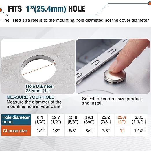 Hicarer 15 Pack Fit 1" Hole Metal Hole Plugs, Nickel-Plated Steel Snap-in Cover - Image 2