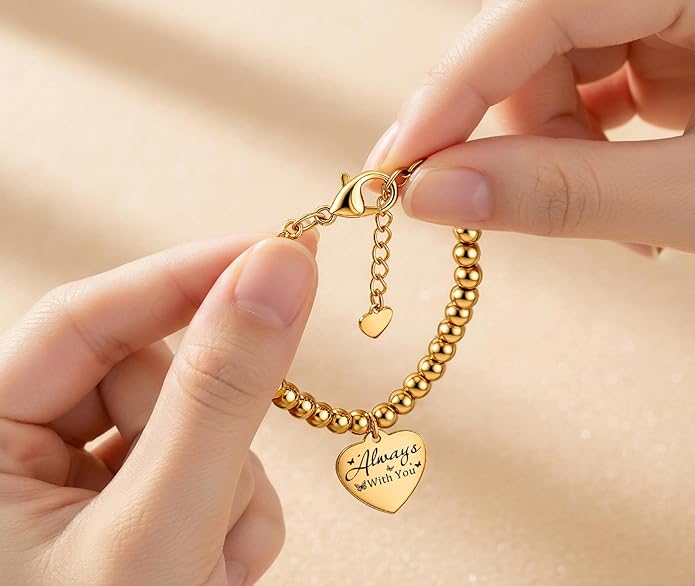 Beaded Gold Bracelet for Women Stretch Handmade Ball Charm Gifts for Women Dainty Don't Let The Hard Days Win Jewelry Charm Gifts for Her