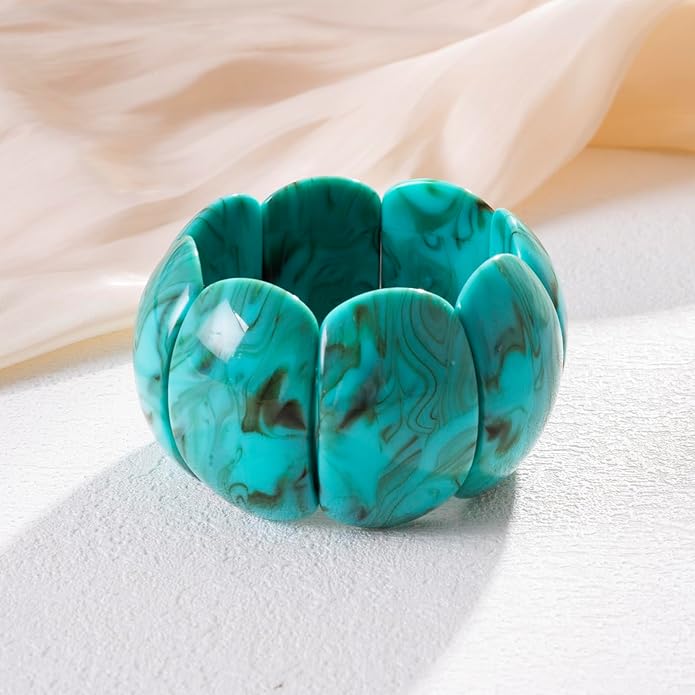 3 PCS Acrylic Resin Bracelet for Women Irregular Geometric Cuff Wide Wristband Bangles Trendy Chunky Resin Stackable Stretch Bracelet Jewelry Set