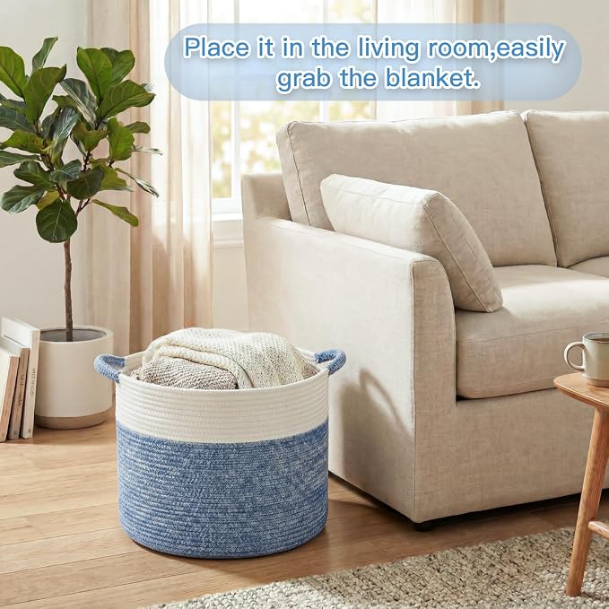 Artfeel 100L Large Cotton Rope Basket, Decorative Woven Blanket Storage - Image 2