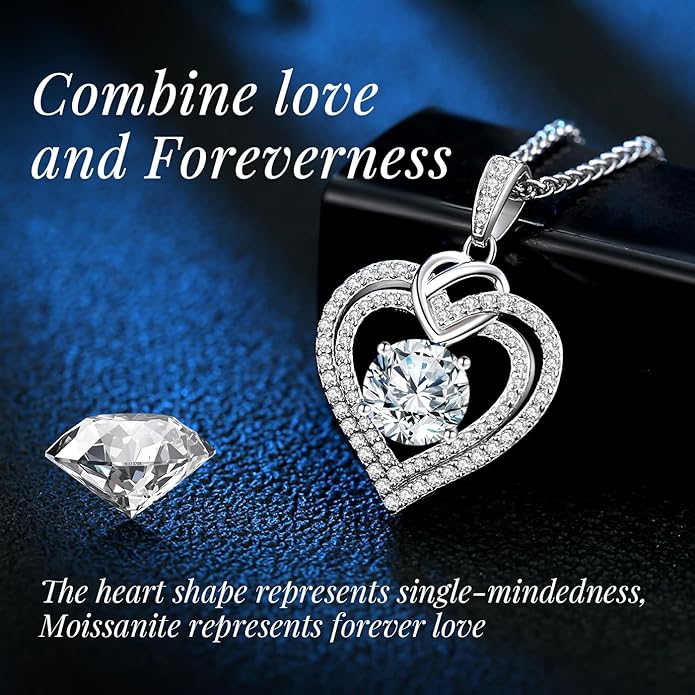 OOBEE Valentines Day Gift Moissanite Heart Necklaces for Women, 1- 4 Carat Moissanite 925 Sterling Silver 14K Gold Plated Pendant Necklace, Ideal Anniversary Birthday Christmas Mothers Day Jewelry Gifts for Mom Wife Her Girlfriend Daughter