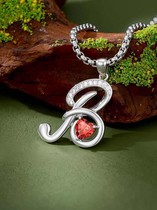 Valentines Day Gifts for Women Alphabet A to Z Initial Birthstone Pendant Necklaces for Women - 18k White Gold Plated Personalized Name Jewelry Valentine Mothers Day Birthday Gifts for Women Her Girlfriend