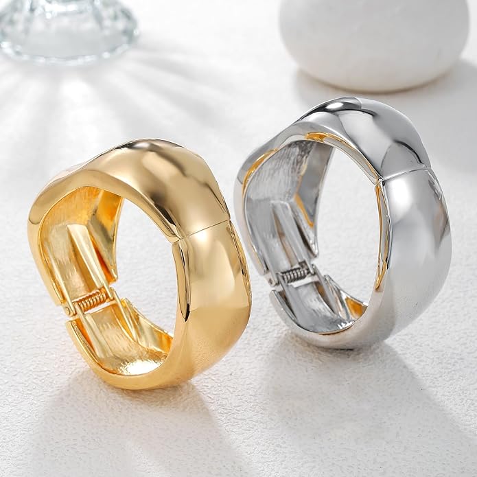 Chunky Gold/Silver Gold Cuff Bangle Bracelets for Women Trendy Hinged Cuff Open Wide Chunky Gold Bracelet Minimalist Bangle Jewelry Gift