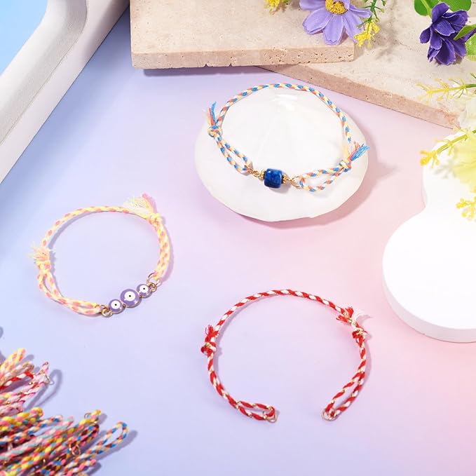 36Pcs Adjustable Braided Cord Bracelets Bracelet String with Clasp,10-1/4 Inch Colorful Polycotton Adjustable Bracelets,Thread Half Finished Bracelet for Wrist DIY Women Jewelry Making