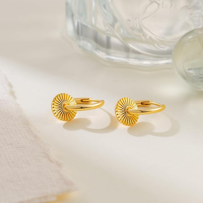 RAYSAM 14K Gold Earrings for Women Gold Hoop Earrings for Women Hoop Dangle Drop Earring for Womens Hoops Charm Radiating Circular Pendants Hoops Drop Dangle Earring for Womens 20mm