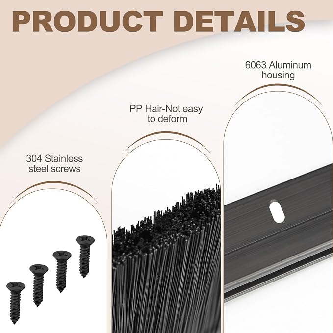 3-Pack Garage Door Brush Seal – Cepia Black Bottom Sweep – Roll-Up Door - Image 4